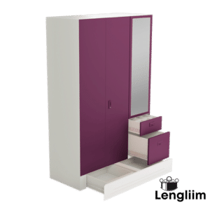 Godrej Interio Slimline Blend (Textured Soft Purple) Front Angle View with Doors Closed Drawers Open