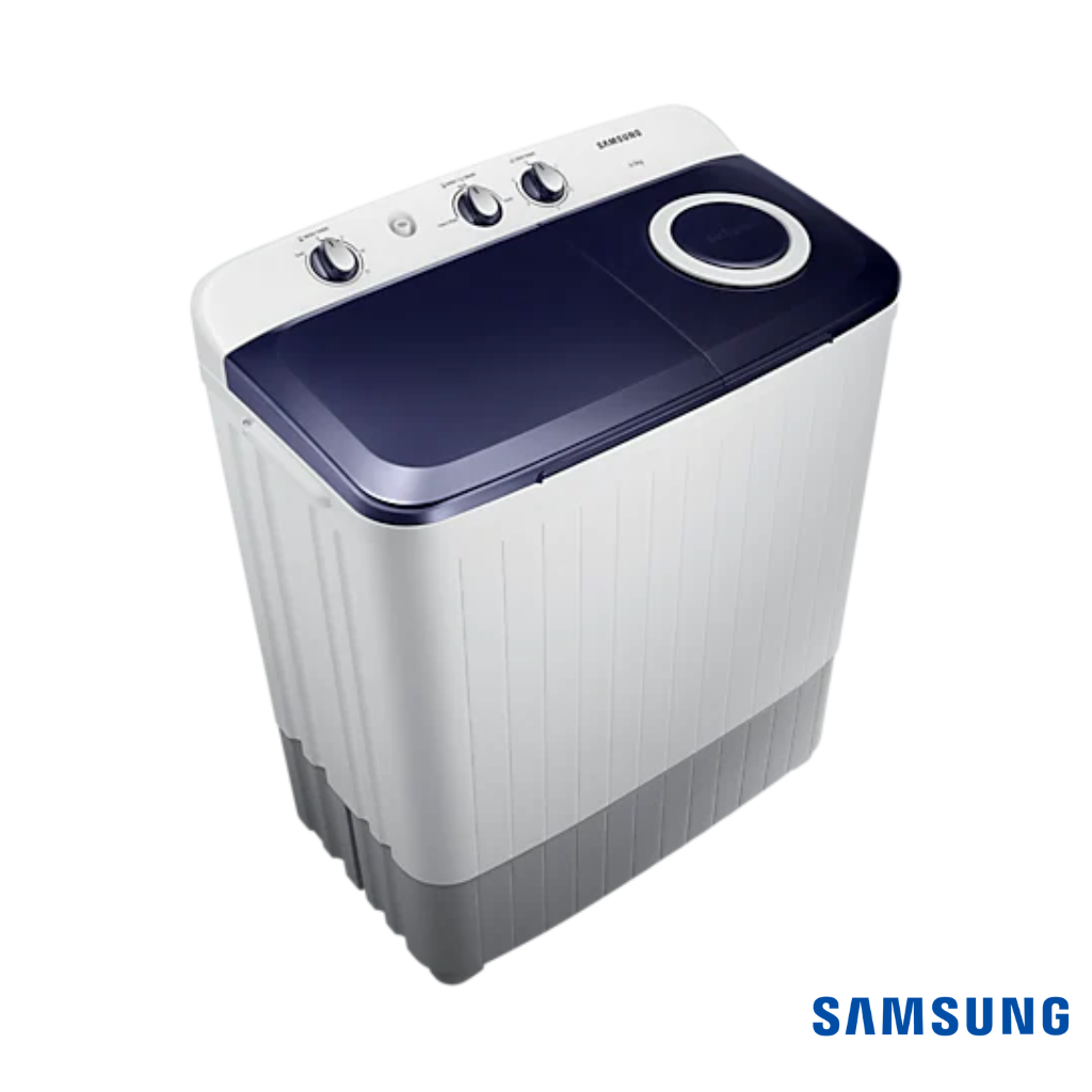 Samsung 6.5 Kg Semi Automatic Washing Machine with Double Storm Pulsator(Blue, WT65R2000HL) Front Angle View with closed lids