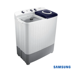 Samsung 6.5 Kg Semi Automatic Washing Machine with Double Storm Pulsator(Blue, WT65R2000HL) Front Angle View with Wash Lid Open