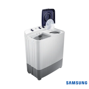 Samsung 6.5 Kg Semi Automatic Washing Machine with Double Storm Pulsator(Blue, WT65R2000HL) Front Angle View with both Lids Open