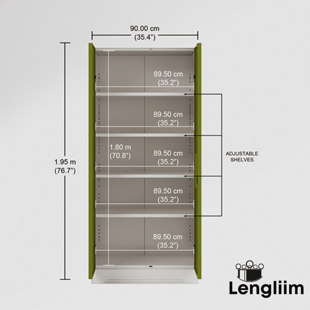 Godrej Interio Slimline 2 Door Almirah (4 Shelves, Textured Leaf Green) Dimensions Interior