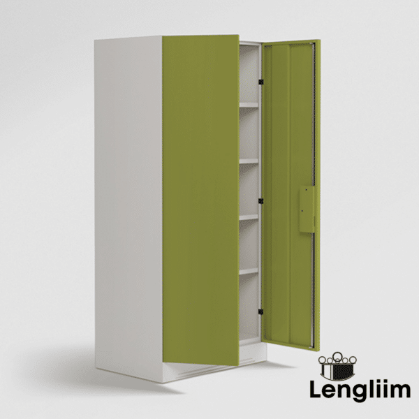 Godrej Interio Slimline 2 Door Almirah (4 Shelves, Textured Leaf Green) Front Angle View with Doors Open