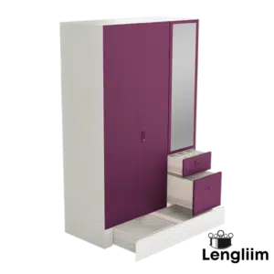Godrej Interio Slimline Blend (Textured Soft Purple) Front Angle View with Doors Closed Drawers Open