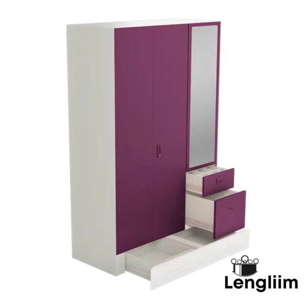 Godrej Interio Slimline Blend (Textured Soft Purple) Front Angle View with Doors Closed Drawers Open