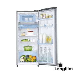 Samsung 183 Liters 2 Star Single Door Fridge (Inox, RR20C2712S8) Front Open Door View with products