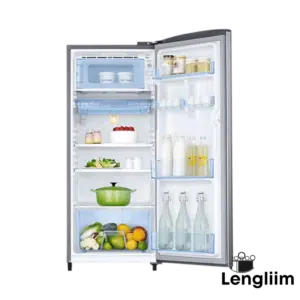 Samsung 183 Liters 2 Star Single Door Fridge (Inox, RR20C2712S8) Front Open Door View with products