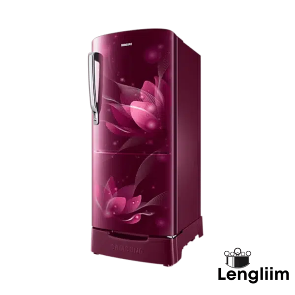 Samsung 183 Liters 2 Star Single Door Fridge (Base Stand, Blooming Saffron Red, RR20C2812R8) Front Angle View