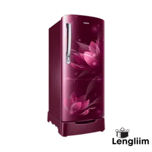Samsung 183 Liters 2 Star Single Door Fridge (Base Stand, Blooming Saffron Red, RR20C2812R8) Front Left Angle View