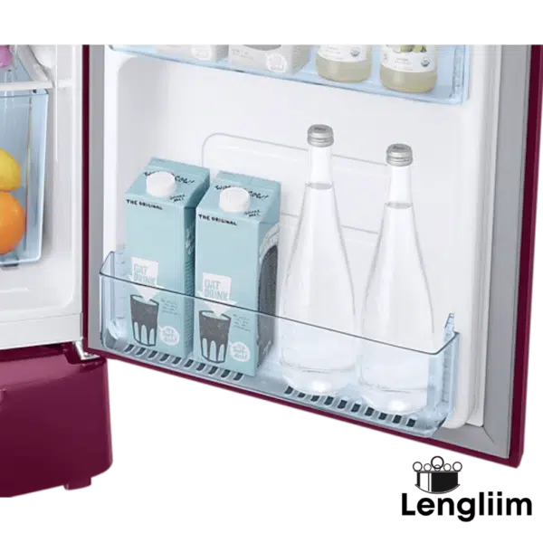 Samsung 183 Liters 2 Star Single Door Fridge (Base Stand, Blooming Saffron Red, RR20C2812R8) Door Bottom Rack View