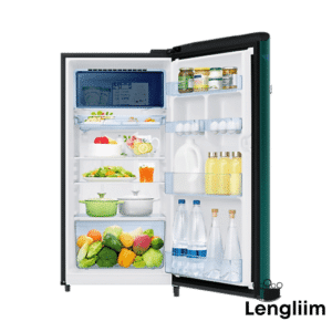 Samsung 189 Liters 5 Star Single Door Fridge (Orange Blossom Green, RR21C2E25NL) Front Open Door View with Products