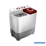 Samsung 7 Kg Semi-Automatic Washing Machine (Wine Red Lid, WT70M3000HP) Front Angle View with Wash Lid Open