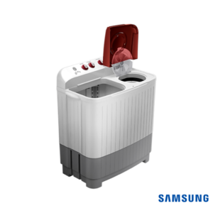 Samsung 7 Kg Semi-Automatic Washing Machine (Wine Red Lid, WT70M3000HP) Front Angle View with Lids Open