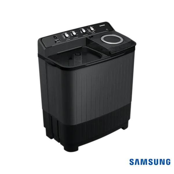 Samsung 7.5 Kg Semi-Automatic Washing Machine (Dark Gray, WT75B3200GD) Front Angle Wash Lid Open