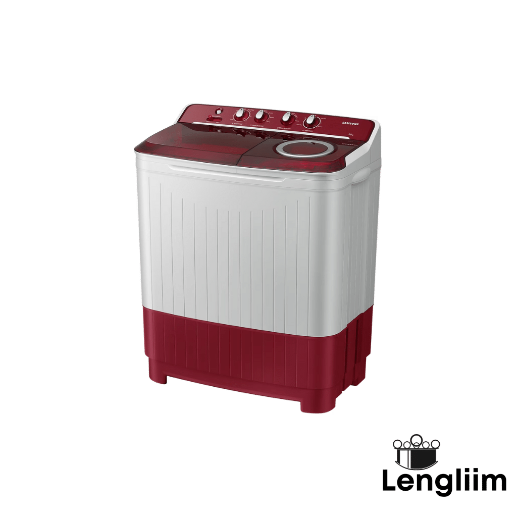 Samsung 7.5 Kg Semi-Automatic Washing Machine (Red Base, WT75B3200RR) Front Angle View