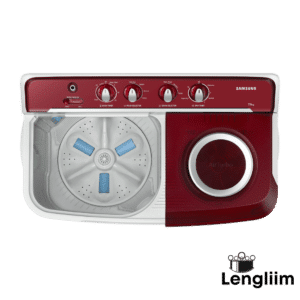 Samsung 7.5 Kg Semi-Automatic Washing Machine (Red Base, WT75B3200RR) Front Angle Top View