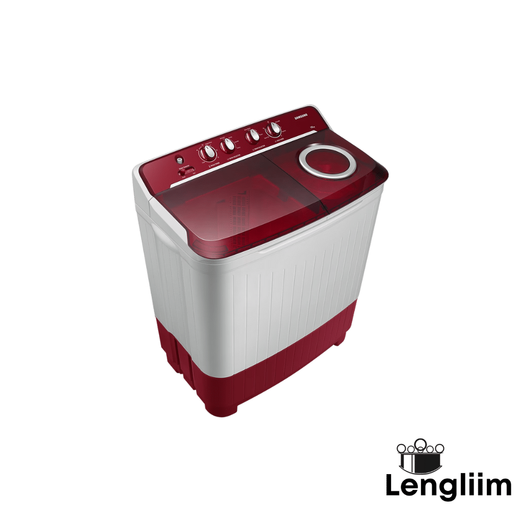 Samsung 7.5 Kg Semi-Automatic Washing Machine (Red Base, WT75B3200RR) Front Angle Lid Closed View
