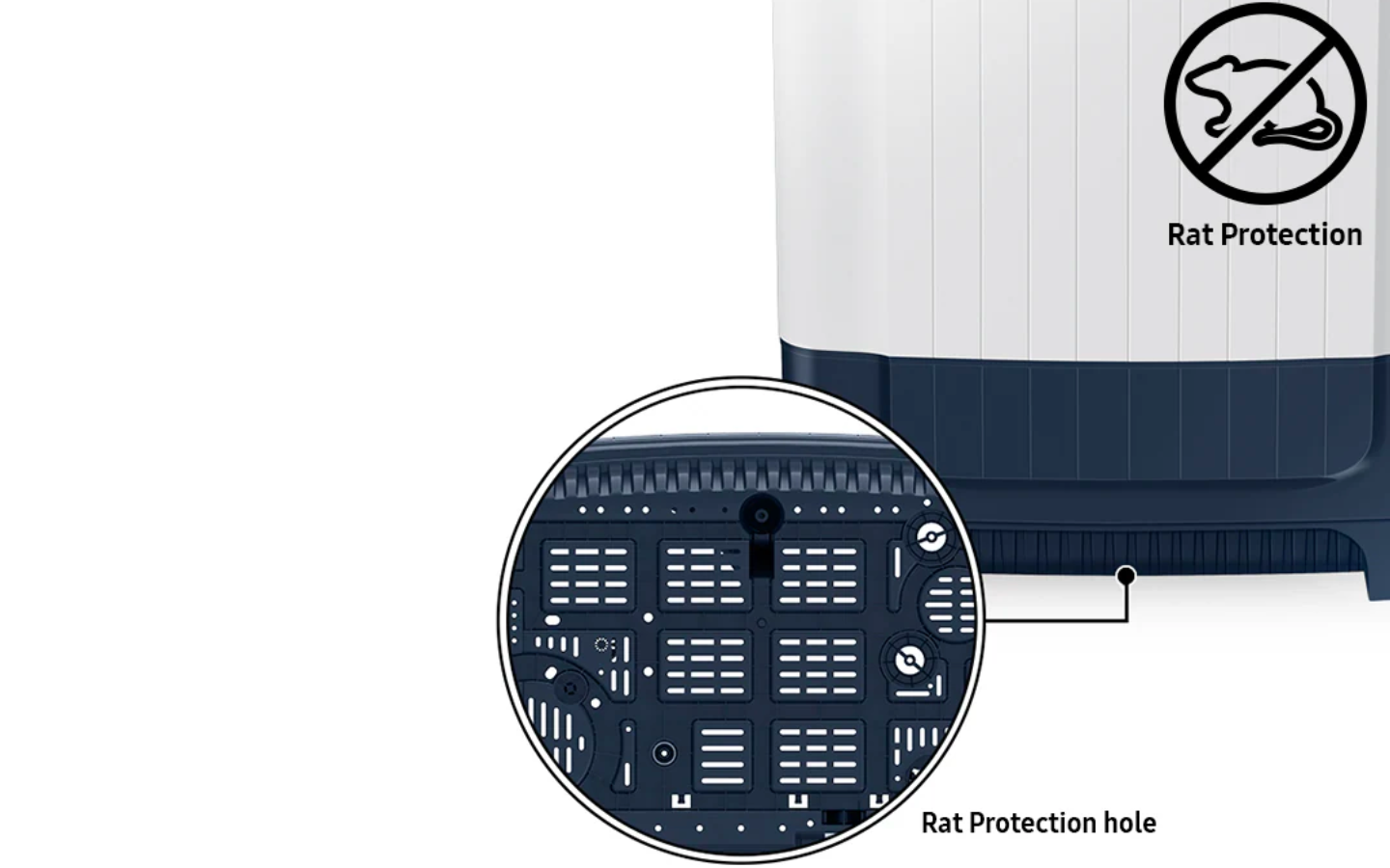Samsung 9.5 Kg Semi-Automatic Washing Machine (Blue Lid, WT95A4200LL) Rat Protection Body