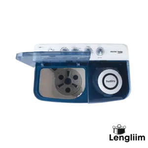 Voltas Beko 7.5 Kg Semi-Automatic Washing Machine (Sky Blue, WTT75DBLT) Top View with Wash Lid Open