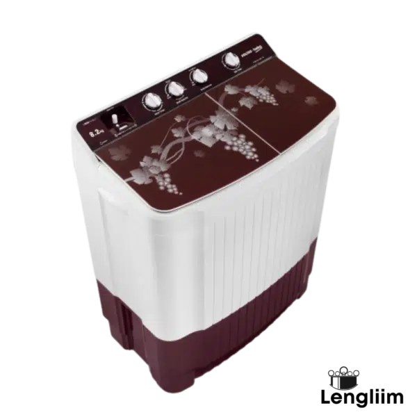 Voltas Beko 8.2 Kg Semi-Automatic Washing Machine (Burgundy, WTT82BRG) Front Top Angle View