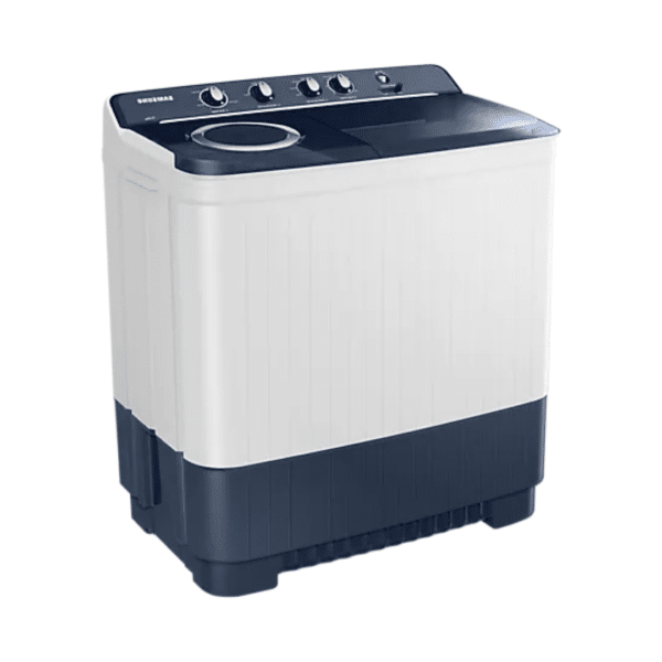 Samsung 11.5 Kg Semi-Automatic Washing Machine (Blue Lid, WT11A4600LL) Front Angle Lids Closed View