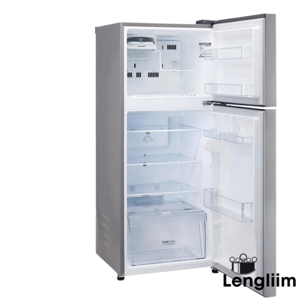 LG 242 Liters 2 Star Frost Free Double Door Refrigerator (Dazzle Steel, GLN292BDSY) Front Open Door Empty View RTL