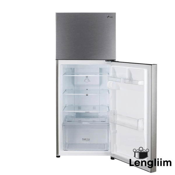 LG 242 Liters 2 Star Frost Free Double Door Refrigerator (Dazzle Steel, GLN292BDSY) Front View with Bottom Door Open