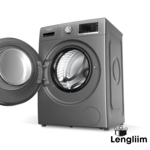 Whirlpool 8 Kg Fully Automatic Front Load Washing Machine (33016) Front Angle View with Dimensions Door Open