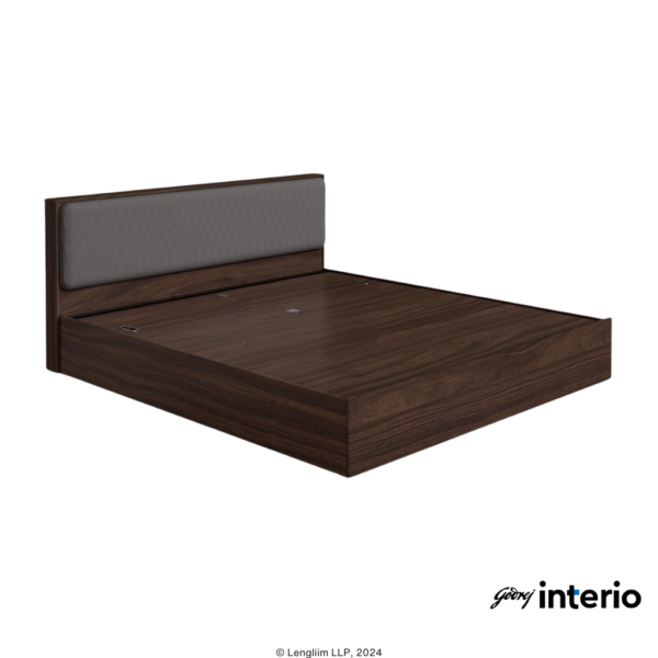 Godrej Interio Eden King Size Bed (Pull-Out Storage, Dark Walnut) Front Angle View