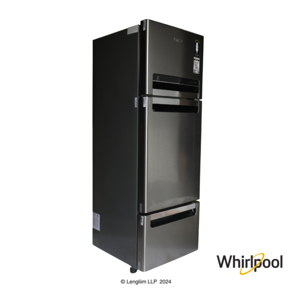 Whirlpool 210 Liters Triple Door Fridge (Alpha Steel, 20807) Front Angle View