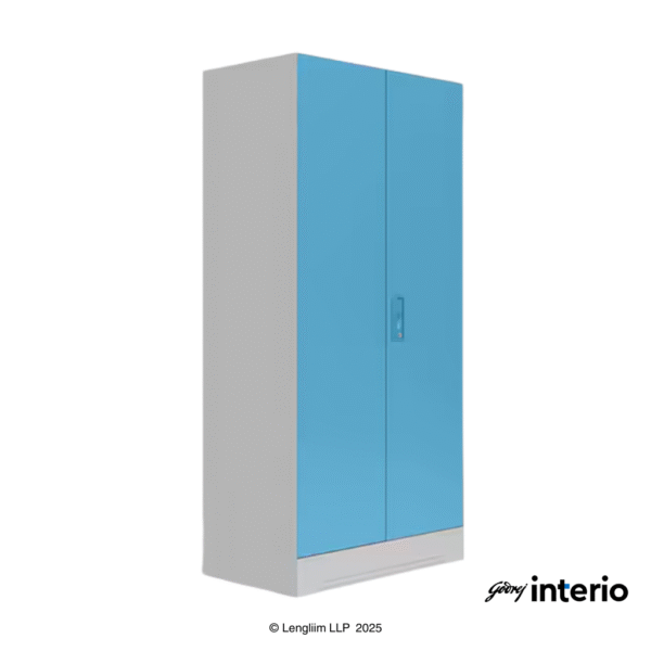 Godrej Interio Slimline 2 Door Almirah (4 Shelves, Textured Milky Blue) Front Angle View with Doors Closed