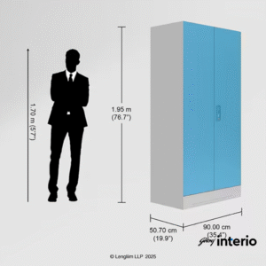 Godrej Interio Slimline 2 Door Almirah (4 Shelves, Textured Milky Blue) Dimensions