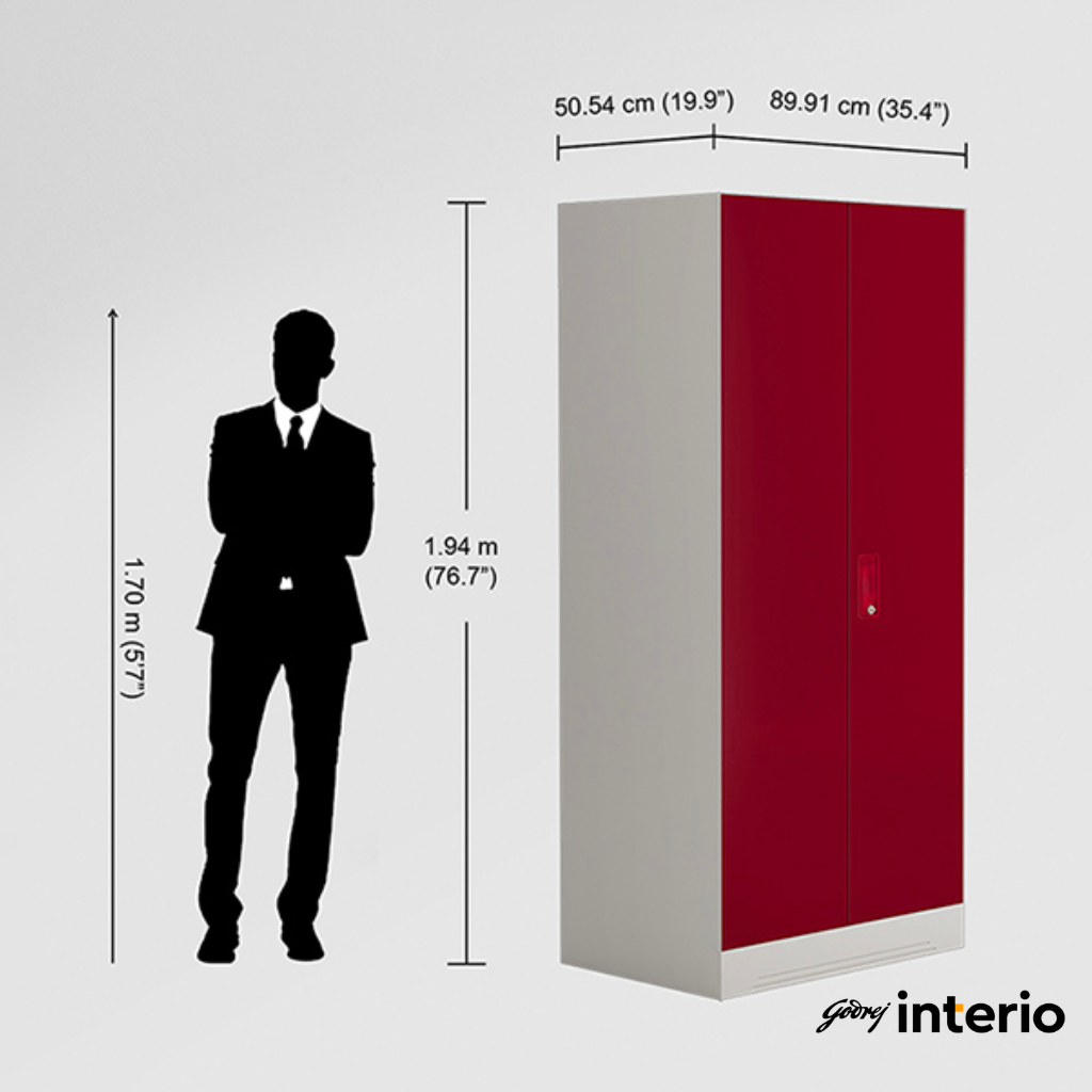 Godrej Interio Slimline 2 Door Almirah (Locker, Textured Ceremi Red) Exterior Dimensions