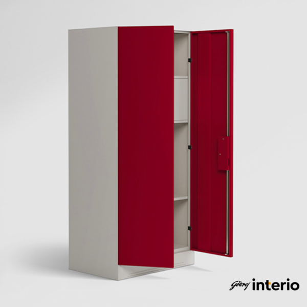 Godrej Interio Slimline 2 Door Almirah (Locker, Textured Ceremi Red) Front Anlge View with Doors Open