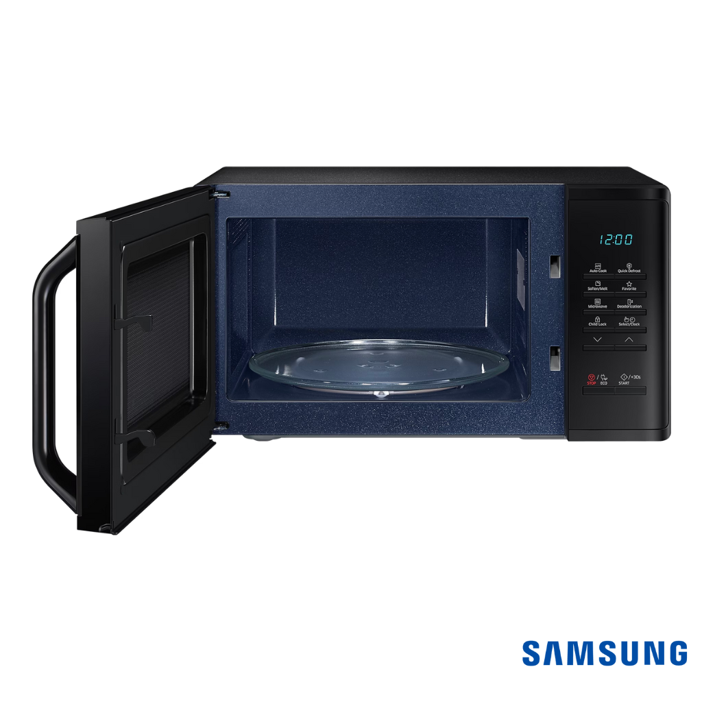 Samsung 23 Liters Solo Microwave Oven (Black, MS23A3513AK) Front View with door open