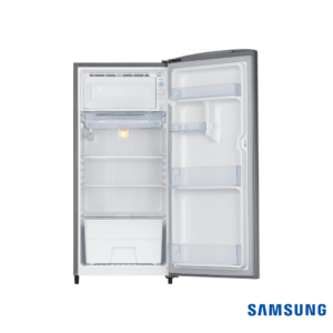 Samsung 183 Liters 1 Star Single Door Fridge (Gray Silver, RR19C20CZGS) Front View with Door Open