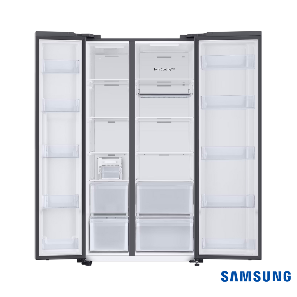 Samsung 653L BESPOKE Convertible Side by Side Fridge (Glam Deep Charcoal, RS76CB811333) Front View with Doors Open