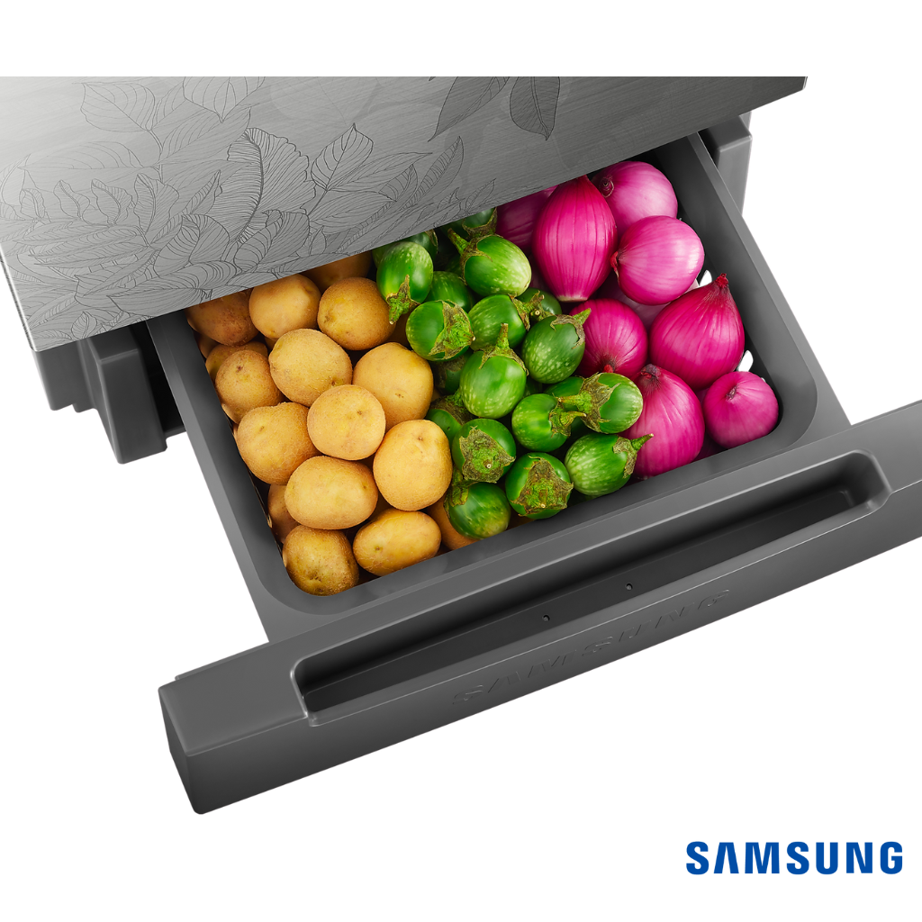 Samsung 236 Liters Base Stand Drawer Double Door Fridge (Bouquet Silver, RT28C3832QB) Base Stand Drawer