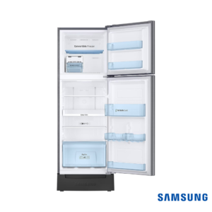 Samsung 236 Liters Base Stand Drawer Double Door Fridge (Bouquet Silver, RT28C3832QB) Front View with Door Open