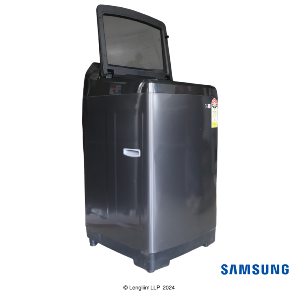 Samsung 10 Kg Top Load Fully Automatic Washing Machine (Black Caviar, WA10BG4546BVTL) Actual Front Angle View with Lid Open