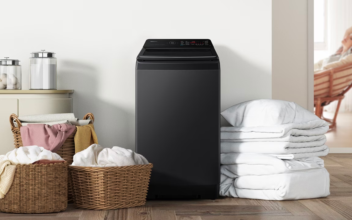 Samsung 10 Kg Top Load Fully Automatic Washing Machine (Black Caviar, WA10BG4546BVTL) SpaceMax™ Technology