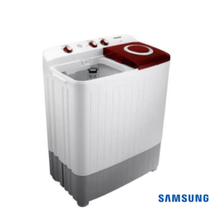 Samsung 6.5 Kg Semi Automatic with Double Storm Pulsator (Red Lid, WT65R2000HR) Front Angle View with Wash Lid Open