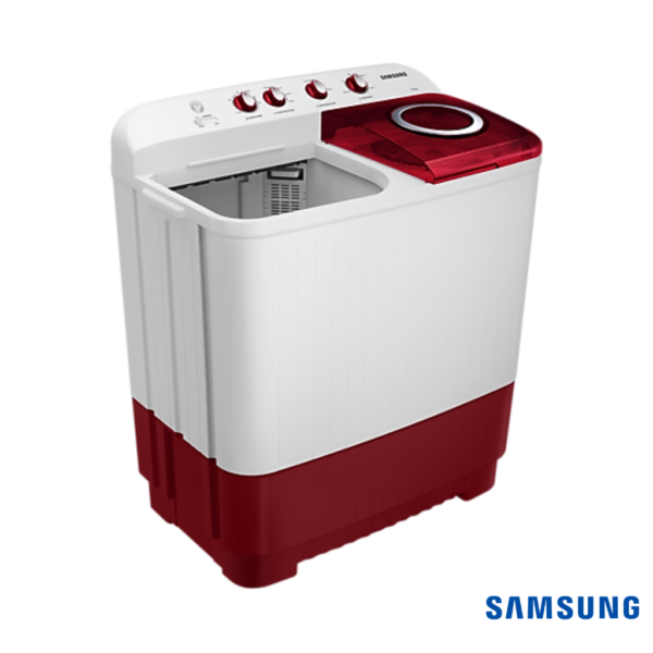 Samsung 9.5 Kg Semi Automatic Washing Machine (Wine Red, WT95A4200RR) Front Angle View with Lid Open