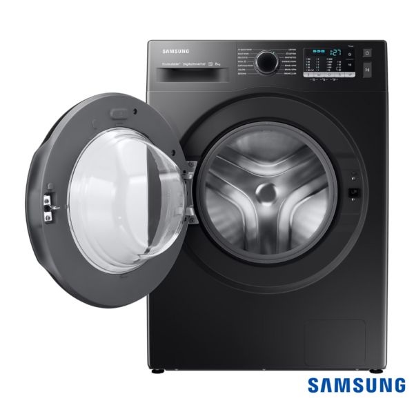 Samsung 8.0 kg EcoBubble™ Front Loading Automatic Washing Machine (Black, WW80TA046AB1) Front View with Lid Open