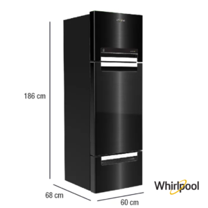 Whirlpool 330 Liters Protton Triple Door Fridge (Steel Onyx, 21147) Front Angle View Dimensions