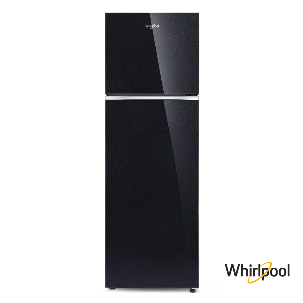 Whirlpool 235 Liters 2 Star Intellifresh Glass Finish Double Door Fridge (Crystal Black, 21671) Front View