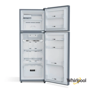 Whirlpool Intellifresh 231 Liters 2 Star Double Door Refrigerator (Arctic Steel, 21878) Front View with Open Door