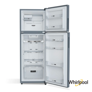 Whirlpool 253 Liters 3 Star Intellifresh Pro Convertible Double Door Fridge (Illusia Steel, 21987) Front View with Door Open