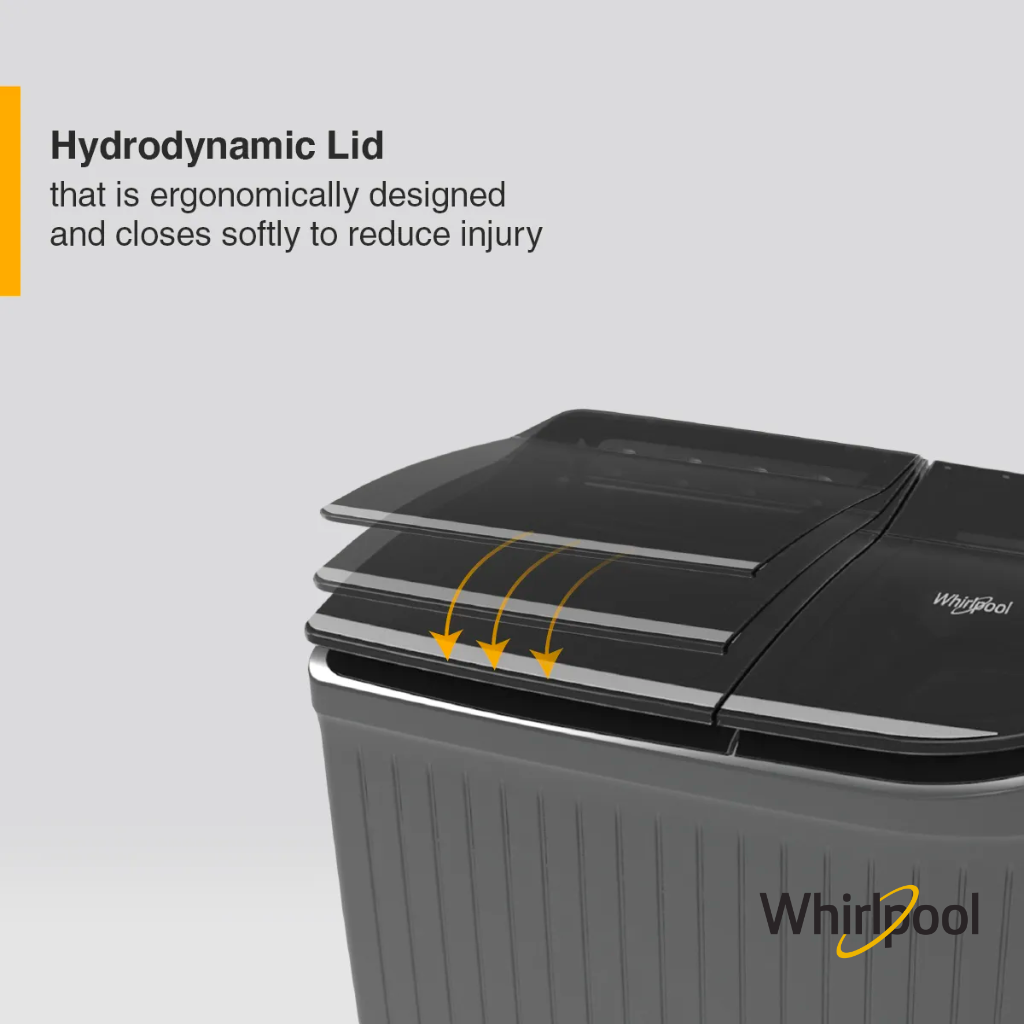 Whirlpool 9 Kg Hydrowash Elite Semi Automatic Washing Machine (Midnight Grey, 30312) Hydrodynamic Lid