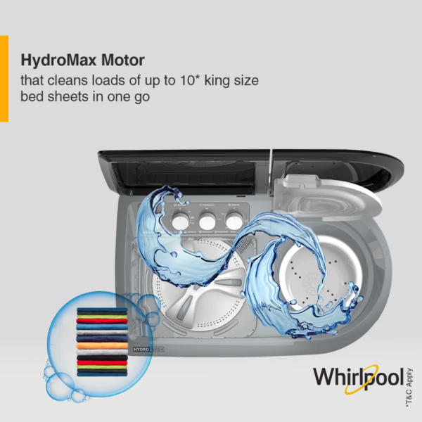Whirlpool 9 Kg Hydrowash Elite Semi Automatic Washing Machine (Midnight Grey, 30312) HydroMax Motor