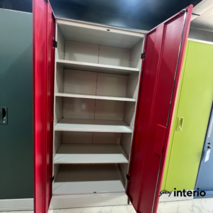 Godrej Interio Slimline 2 Door Almirah (4 Shelves, Textured Ceremi Red) Front View with Doors Open